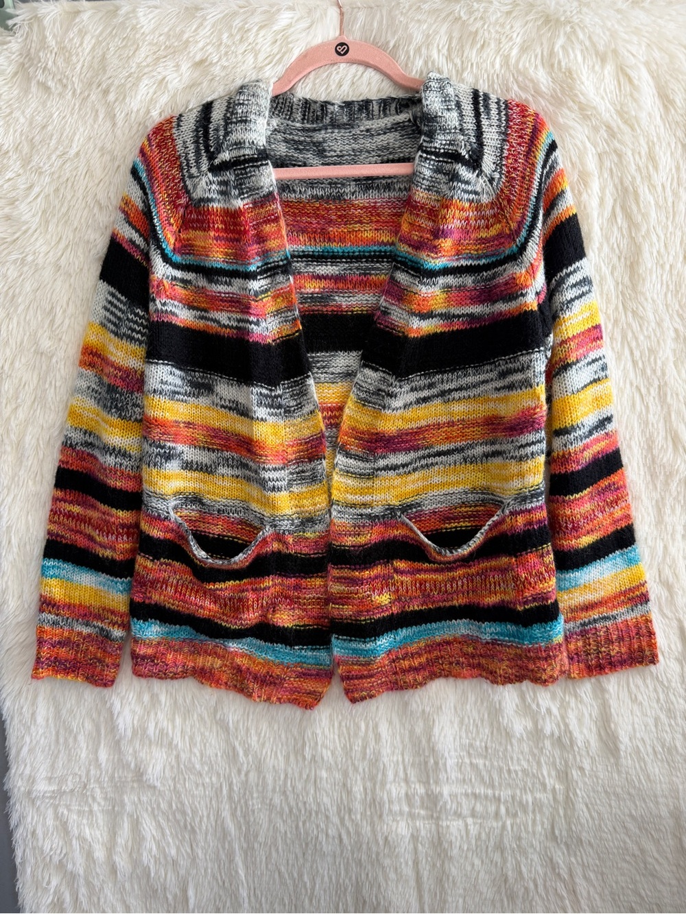 Unbranded Womens Boho Striped Open Front Knit Cardigan Size M Multi Fairy Grunge